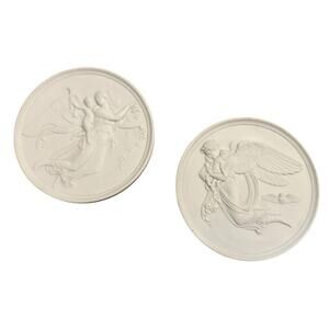 Pair 2 B + G Elegant Royal Copenhagen Ceramic Angel Night & Day Bisque Plaques